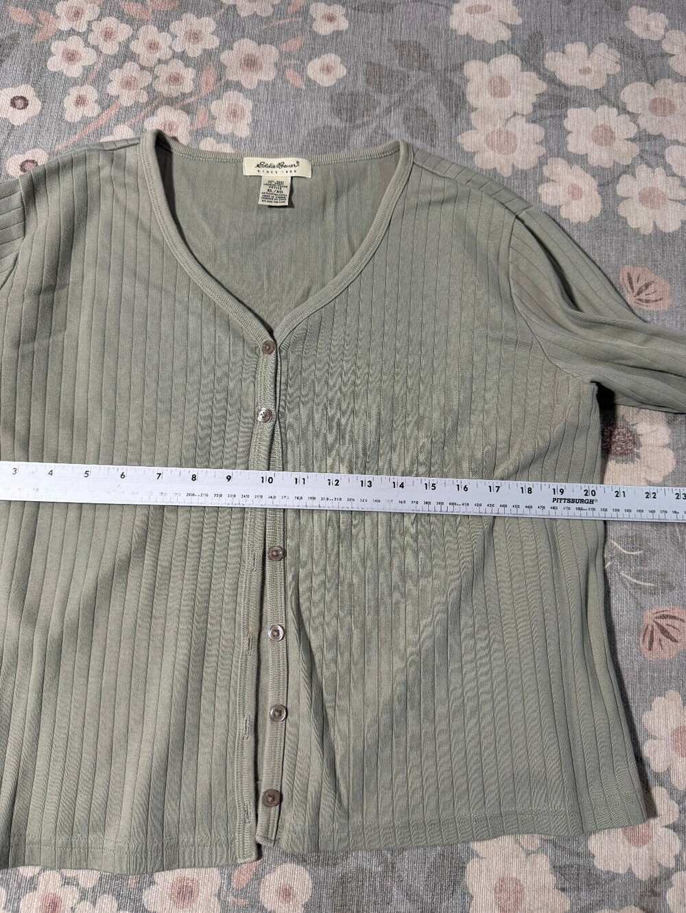 Eddie Bauer Light Sage Green Cotton Ribbed Cardigan Size XL - Picture 4 of 5